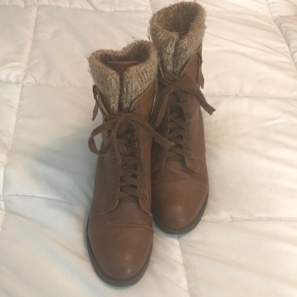 Brown lace up combat boots